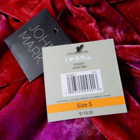 JOHN MARK Point Collar Button Front Tunic Top Size S Red Pink Tie Dye Velvet NEW - Picture 2 of 8